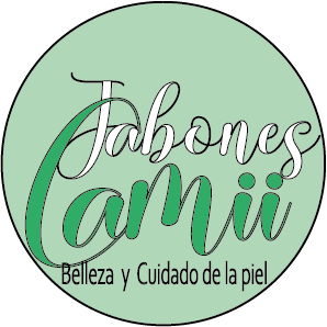Variación de logo Jabones Camii en verde, negro y blanco.