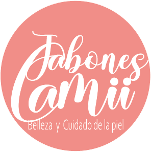 Logotipo circular rosa de Jabones Camii con lettering blanco.